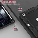 ZoneFoker tactical black armor iPad case illustrating precise button cutouts and impact resistant reinforced corners.