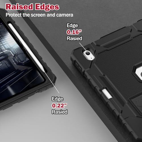 ZoneFoker tactical black armor iPad case illustrating precise button cutouts and impact resistant reinforced corners.