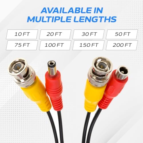 Black 100 feet security camera extension cord packaging details