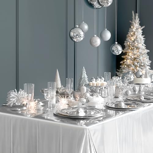 Disposable silver foil table cover used as a photo backdrop