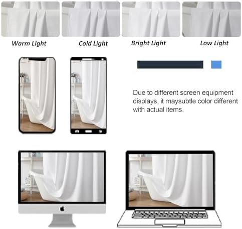 Full layout view of the standard size OWENIE white shower curtain for home, apartment, and hotel use