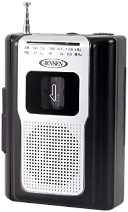 Jensen black series compact personal cassette player showing the telescopic antenna fully extended