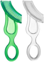 Brilliant Stage 4 silicone teething brush being held by a baby for gum relief