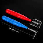 Close up of red and blue interdental brushes for braces