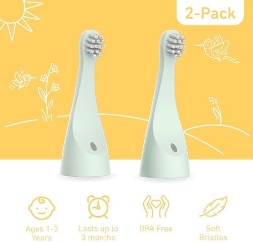 Sage green Pure Enrichment PureBaby bristle brush heads compatible with infant-to-toddler electric toothbrush.
