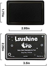 Detailed baby footprint stamp on white cardstock alongside the Lsushine packaging.