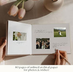 Side view of Paperell linen guest book showing lay-flat binding