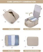 LOVEVOOK premium travel backpack set displayed with the three included packing cubes and independent shoe organizer bag