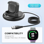 Sylacor charging dock for kids smartwatch demonstrating the 4.4 foot long attached USB cable cord