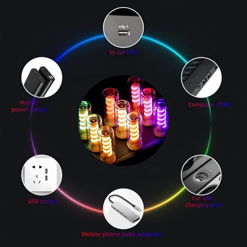 Compact energy saving car interior light setup connected to a portable power bank for camping
