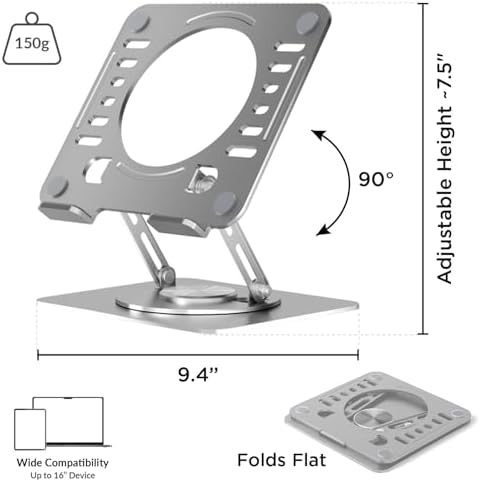 Uncaged Ergonomics rotating laptop riser with three hundred sixty degree swivel base