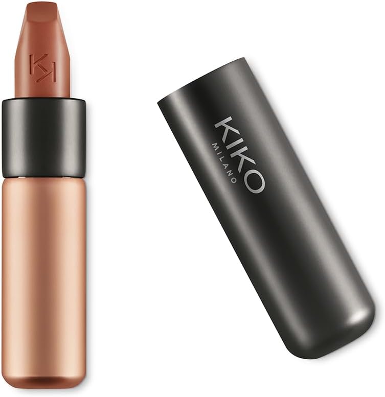 KIKO Milano Velvet Passion Matte Lipstick 301 Beige front view showing the sleek brushed aluminum casing.