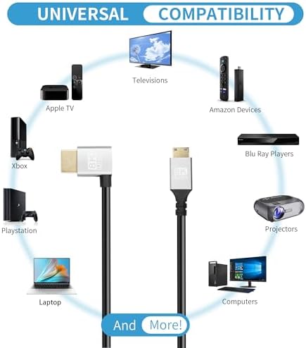 Left angle 90 degree Mini HDMI adapter cable for compact media center setups