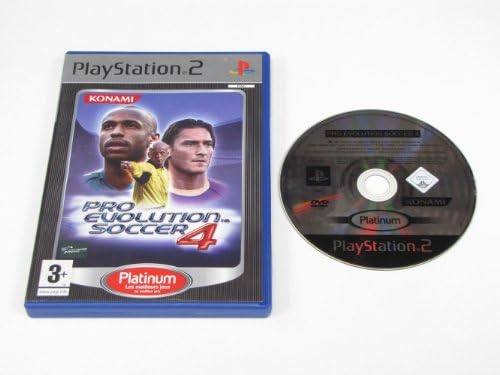 Original European edition blue game box opening showcasing the authentic Pro Evolution Soccer 4 game disc and manual