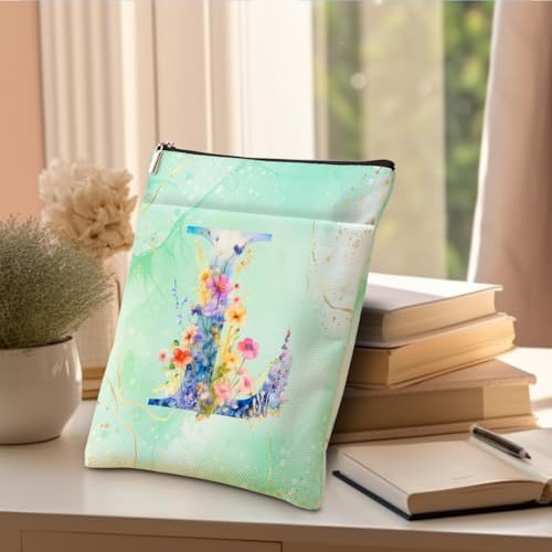 Aesthetic Flower Initial L Monogrammed Personalized Gifts for Women Bookish Gifts Book Sleeve Book Pouch Protector Cover for Paperbacks Reading Accessories for Reader Appreciation Birthday, Green - Image 5