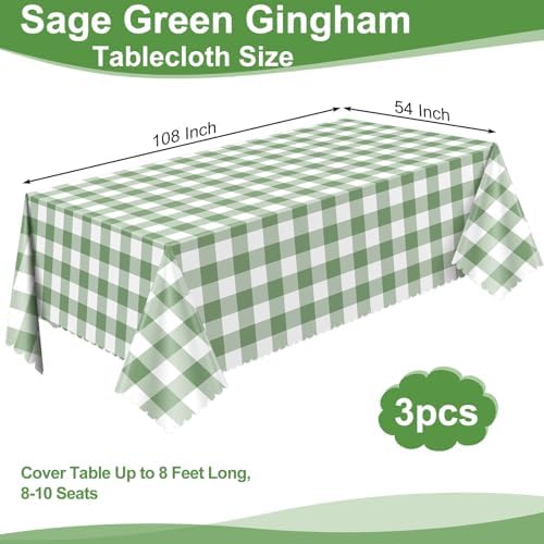 NatNarr sage green checkered tablecloth with scalloped edge detail