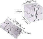 Premium metal infinity toy being flipped into an elongated rectangular shape to relieve stress