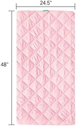 Biloban pink travel cot sheet neatly folded showing its lightweight travel design