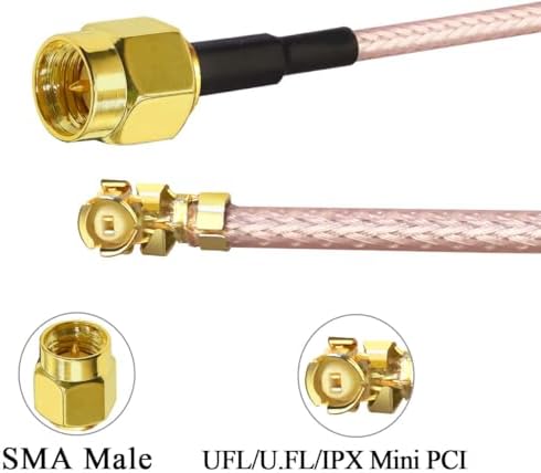 Five pack bundle of six inch flexible RG178 coaxial antenna extension cables laid out flat.