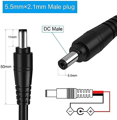 Siocen male barrel power adapter cord close up on the five point five millimeter connector