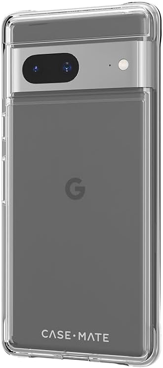 Case-Mate clear shockproof case installed on Google Pixel 7A back profile