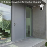 YEAOI 30 feet long flat power cord running through a tight closed window gap without blocking the frame.