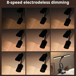 Ruoaueob rechargeable reading light illustrating the three hundred and sixty degree flexible rotating arm neck position