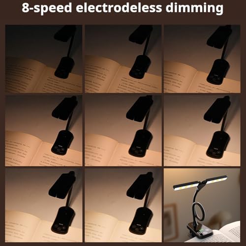 Ruoaueob rechargeable reading light illustrating the three hundred and sixty degree flexible rotating arm neck position