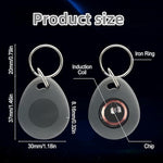 Close up view of the 125kHz low frequency access control key fobs attached to a keychain