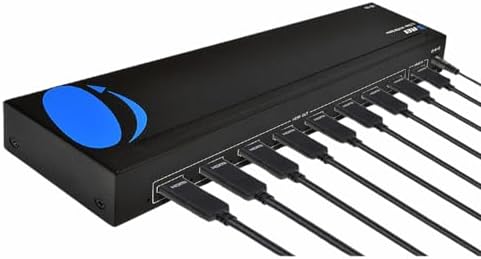 OREI multi-screen distributor back panel highlighting eight female output ports for robust high-definition connectivity