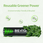 Top angle view of the BEVIGOR 1100 mAh triple A batteries emphasizing the positive and negative terminals.