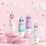 YUNCHI K3 baby toothbrush with colorful LED light active during use.