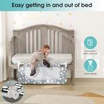 NUTIKAS safety side protector swing down mechanism demonstration for easy mattress access.