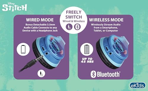 eKids character themed bluetooth headphones for school and travel close up