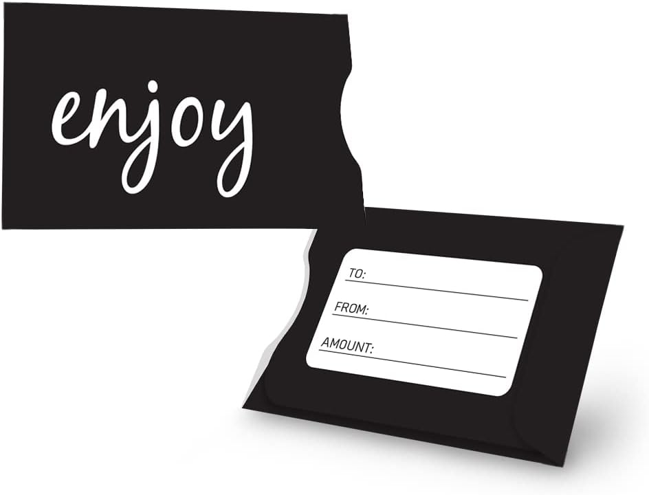 Gift Card Holder Sleeves Paper 100 Pack Bulk for Thank You, Birthday, Fathers Day, Housewarming, Wedding, Anniversary, Baby Shower, Spa, Enjoy, Black - Image 1