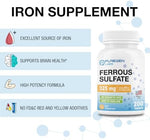 Puregen Labs Ferrous Sulfate sixty five milligrams elemental iron supplement container