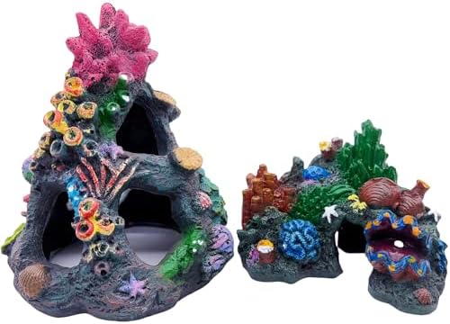 Side angle of the resin mountain cave hideout showing detailed swim-through holes for betta fish.