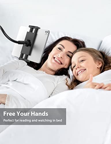 Premium hands free tablet mount used next to a desk for comfortable workspace viewing.