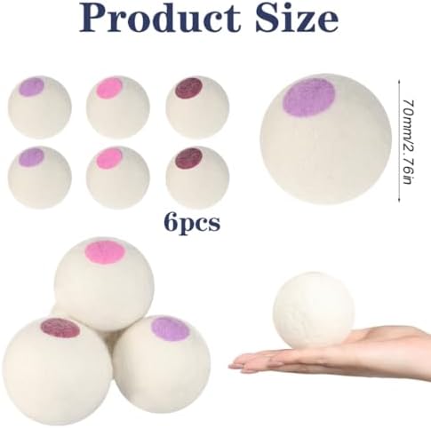 Six white pure New Zealand wool laundry spheres displayed on a natural wooden surface