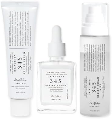 Dr Althea 345 Relief Trio packaging front view showing cream serum and mist