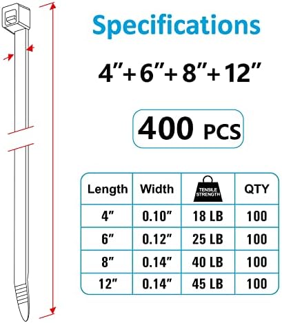 ANOSON industrial wire ties organized by four inch six inch eight inch and twelve inch sizes.