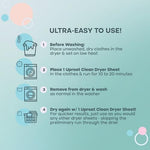 Close up view of the back instructions on Uproot Clean pet hair laundry sheets box