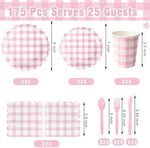 Close up of scalloped edge pink and white gingham paper plates