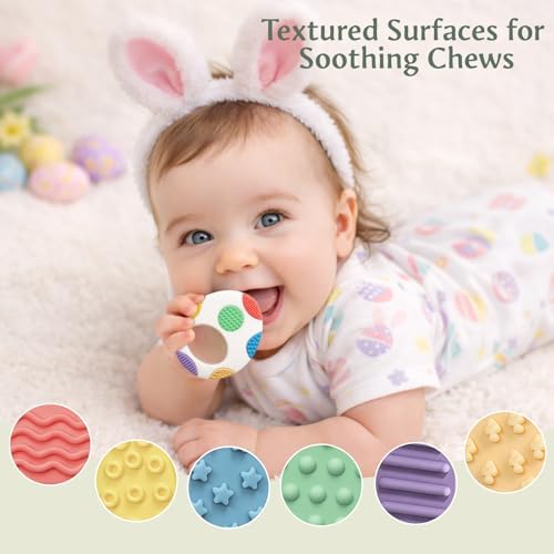 Easter Eggs Baby Teething Toys 2-Pack - Multi Texture Silicone Teethers for Teething Relief, Soft Chew Toys for Toddlers, Infants & Newborn, First Easter Gifts Basket Stuffers for Boys & Girls - Image 4