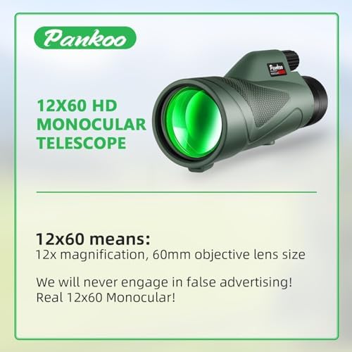 Side profile of Pankoo 12x60 monocular with green rubber armor