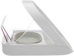 SureFlap SureFeed selective pet feeder with open lid and grey feeding bowl for cats and dogs