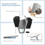 Close up view of the durable zinc alloy triangular support stand with black rubber feet