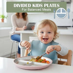 Colorful E-far kids dinnerware set blue green gray pink