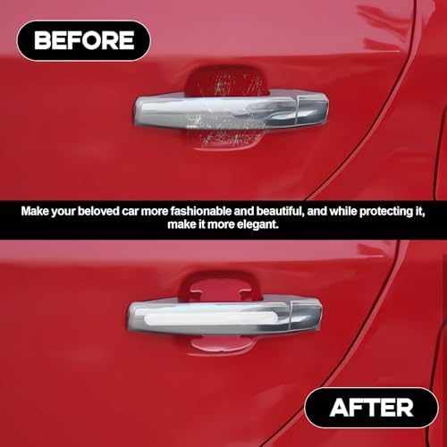 Universal clear adhesive scratch guards shown against various car paint colors to emphasize invisible look