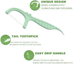 Close-up view of the dual line dental floss stick showcasing the twin thread design and plastic toothpick tip.